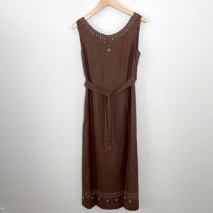 VTG Y2K Sleeveless Linen Midi Dress sequin dead stock vacation